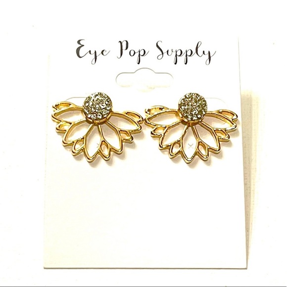 Lotus Crystal Flower Earrings Double Sided - Picture 3 of 6